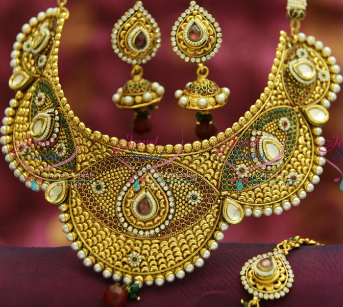 NL3492 Antique Broad Handmade Choker Grand Necklace Wedding Indian Bridal Jewellery Online
