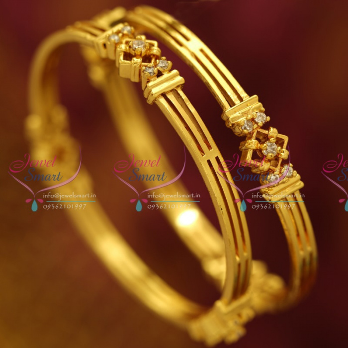 B6105M 2.6 Size American Diamond Stones Gold Design Handmade Bangles Online JewelSmart.in