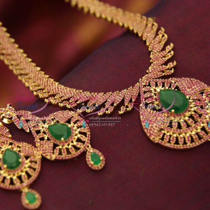 NL3633 Ruby Emerald Gold Design Immitation Jewellery South Indian Haram ...