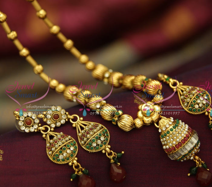 NL4024 Simple Antique Beaded Design Fancy Jewellery Set Tikka Earrings Shop Online