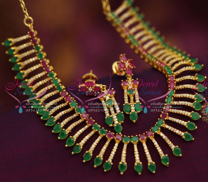 NL3348 Ruby Emerald CZ Latest Gold Design Imitation Jewellery Set