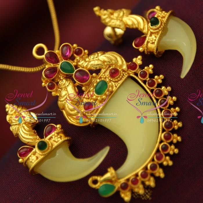 PS5087 Indian Traditional Tiger Nail Design Kemp Pendant Jewellery Set Buy Online JewelSmart.in