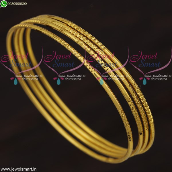 Thin Smooth Finish 4 Pieces Set Bangles Gold Plated Daily Wear Elegant ...