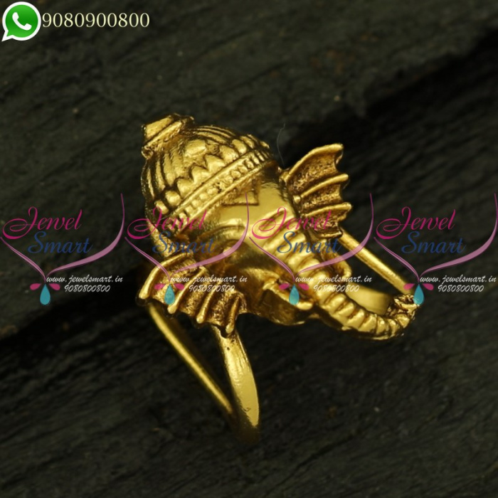Lord Ganesha 22k Gold Ring With Gem | PC Chandra