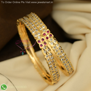 2 Line Panchaloha Gold Plated AD Stone Bangles – Fully Closed Back, Pink White B27138