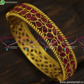 2 Line Ruby Stones Antique Gold Kada Design For Ladies Imitation Ornaments B23836