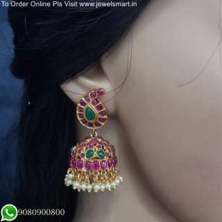 Kemp Stone Traditional Mango Jhumka Earrings South Indian Jewellery J25640