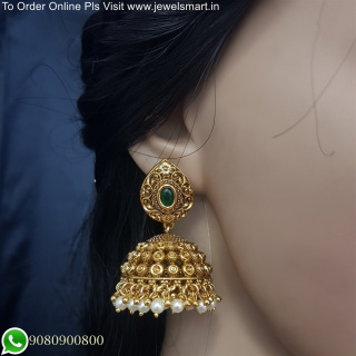 Floral Broad Jhumka Earrings South Indian Kudai Jimikki Premium Antique J25639