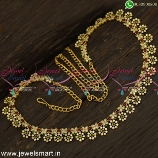 27 to 42 Inches Antique Gold Bridal Jewellery Collections Floral Hip Chains Online H24718