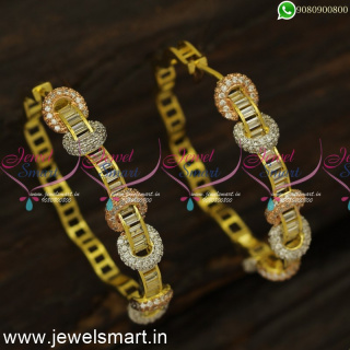 3 Colour Diamond Finish Watch Type CZ Designer Bali Earrings Online ER24479