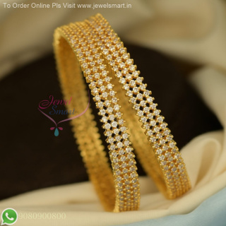 3 Line CZ White Stones Gold Plated Bangles - Long Lasting Shine & Elegant Design B27128