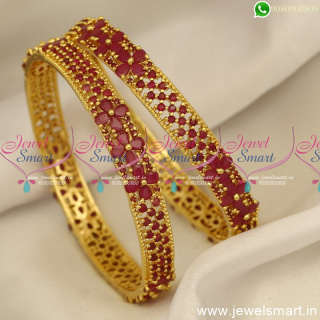 3 Line Glimmering Ruby and Emerald One Gram Gold Bangles Design Latest Covering Jewellery B24777
