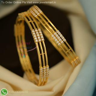 3 Line String Bangles Gold Plated with CZ White Stones – Long-Lasting Colour and Elegant Design B27129
