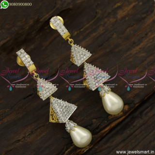 3 Step Diamond Finish Jhumka Earrings Shell Pearl Drops Gold Silver Plated J23736