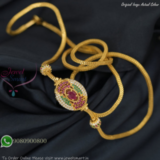 30 Inches Mugappu Chain with Oval Ruby, Green & White Stone Pendant C27420