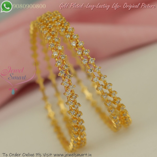 4 Pieces Gold Plated Bangles – American Diamond Studded, Long-Lasting Shine B27290