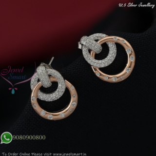 Dual Tone Interlinked Circle CZ Earrings – 92.5 Silver, Rose Gold & Silver Finish, 20mm SE27372