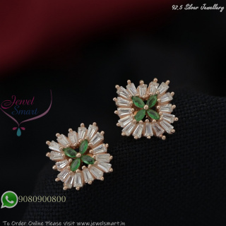 Floral Cluster CZ Stud Earrings – 92.5 Silver, Rose Gold, Green or White, 11mm SE27371