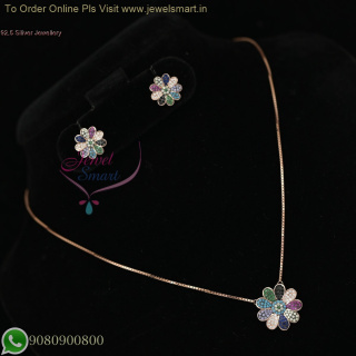 92.5 Silver Floral Pendant Chain Set with Rose Gold Plating – Elegant Jewelry for Women NL26996