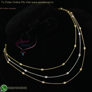 92.5 Silver Layered Necklace with Oval Beads – Silver, Rose Gold, and Gold Combination NL26997