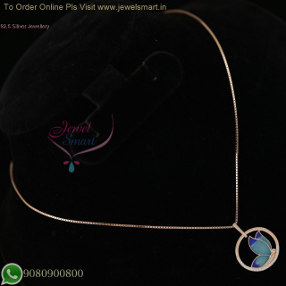 92.5 Silver Rose Gold Plated Double Shade Blue Butterfly Pendant with Delicate Chain NL27001
