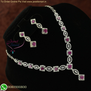 Diamond Catalogue Inspired Silver Plated Delicate Sparkling CZ Necklace Set - Latest Designs NL26088