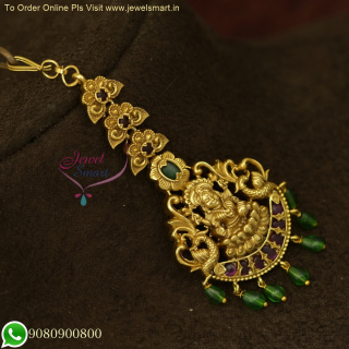 Affordable Temple Maang Tikka - Jadau Kundan Style, Antique Gold Finish T26045