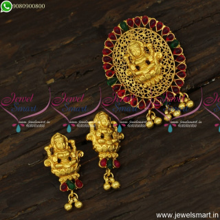 Amazing Gold Temple Jewellery Traditional Designs Pendant Set Small Ear Studs