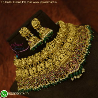 NL13064 Radiant Elegance: Antique Gold Bridal Choker Necklace | Premium Temple Jewellery Designs