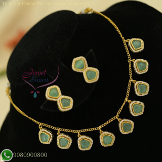 Antique Gold Chain Necklace Set with Colorful Stones and Matching Earrings NL26804
