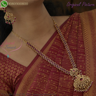 Antique Gold Kemp Stones Long Necklace with Long Earrings – Traditional Jewellery NL29310
