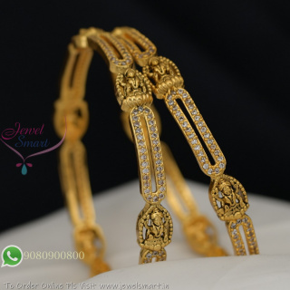 Antique Gold Plated Lakshmi Temple CZ Bangles – Party Wear Traditional Jewellery B29341