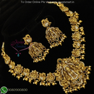 Antique Gold Nagas Temple Necklace Set with Lakshmi Pendant and CZ Stones NL27217