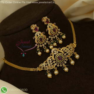 Antique Gold Plated Choker Necklace with Pearls – Traditional Bridal Jewellery Set NL27118