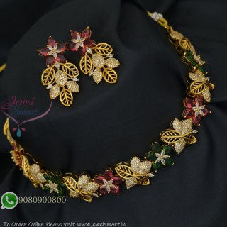 Antique Gold Plated Multicolor Stone Floral Necklace Set with Earrings NL27373