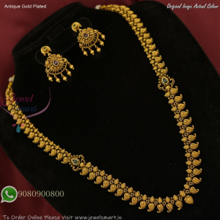 Antique Gold Plated Traditional Peacock Mango Necklace Set with Jhumka Earrings NL27463