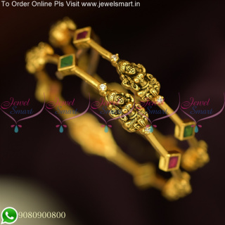 Antique Gold Temple Bangles: Thin String Design for Traditional Elegance B25703