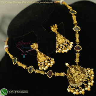 Antique Gold Temple Necklace Set – Affordable Traditional Jewellery NL26964