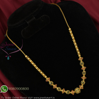 Antique Gold Plated Necklace with Red & Green Kemp Stones – 20 Inches Traditional Beaded Design NL27403
