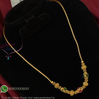 Antique Gold Plated Short Necklace with Kemp Stone Beads – Lightweight Traditional Design NL27402