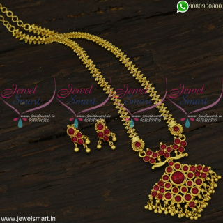 Astonishing One Gram Gold Jewellery Set Kemp Stones Chain Pendant With Ear Studs