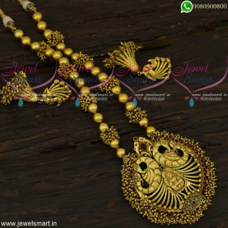 Astounding Temple Jewellery Beads Malai Gold Catalogue Designs Inspired Collections NL22142