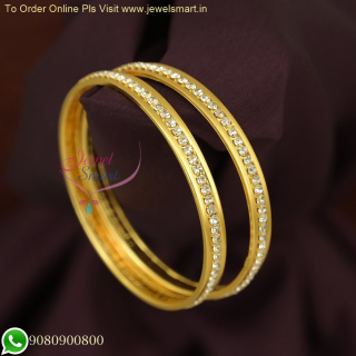 Double Line String White Stones Gold Plated Bangles - Soft Finish Kids Jewelry B26628