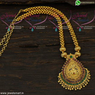 Latest Beads Necklace Temple Jewellery Pendant Gold Design Online NL22022