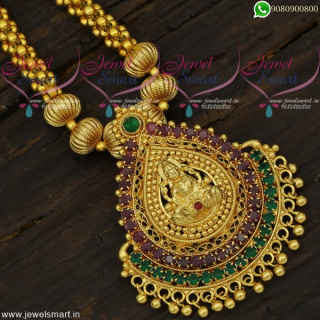 Latest Beads Necklace Temple Jewellery Pendant Gold Design Online NL22022