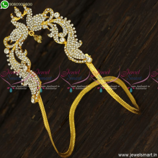 Beautiful Ara Vanki Double Peacock Facing Each Other Design White Stones V23464