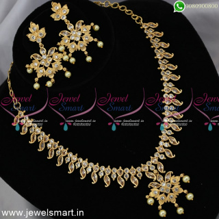 Beautiful Leaf Design Gold Plated Necklace Set Latest One Gram Collections NL24980