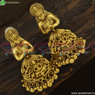 Beautifully Designed Lord Shiv Parvathy Jhumka Earrings Bridal Temple Jewellery J23394