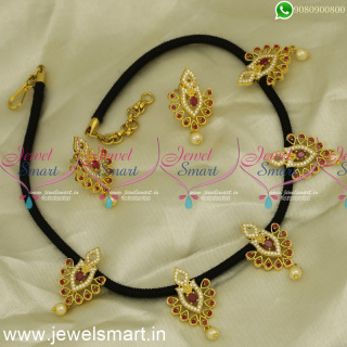 NL24419 Black Thread Necklace Set CZ Stone Pendants Gold Design Collections Buy Online