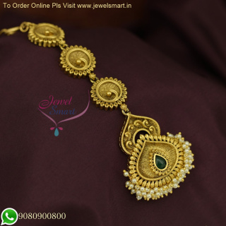 Exquisite Layered Temple Maang Tikka in Antique Gold - Bridal Jewelry M26613